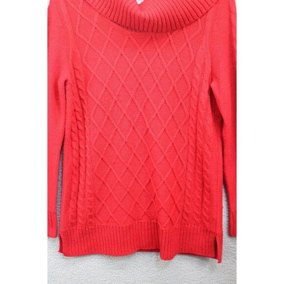 Calvin Klein Cowl Neck Red Cable Knit Sweater-Medium-Chunky-Cozy-Soft - Picture 2 of 10